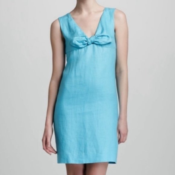Kate Spade Viola Turquoise Linen Bow Shift Dress. SZ 2 - Picture 4 of 11